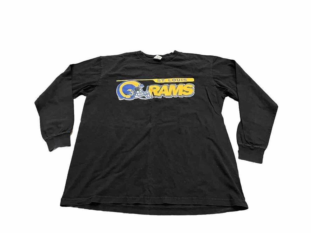 Vtg World Xpress Mens Black NFL St Louis Rams Long Sleeve Shirt Size XL USA